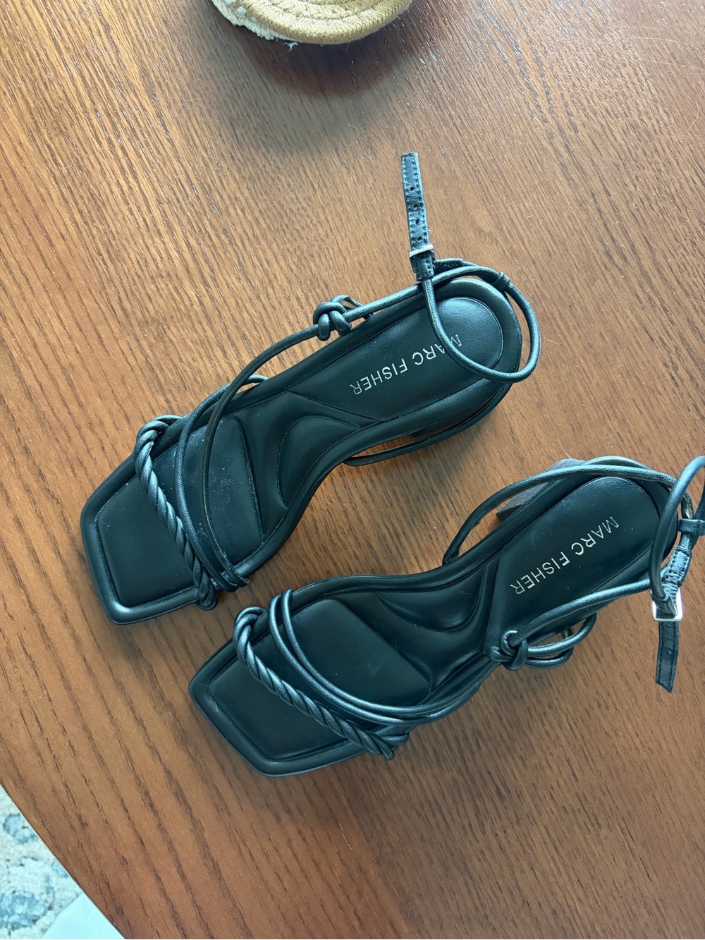 Marc Fisher Black Braided Strap Square-Toe Sandals